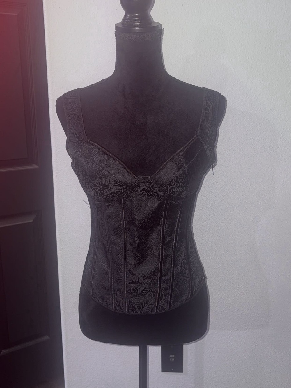 Black Brocade Corset-Style Bustier Top